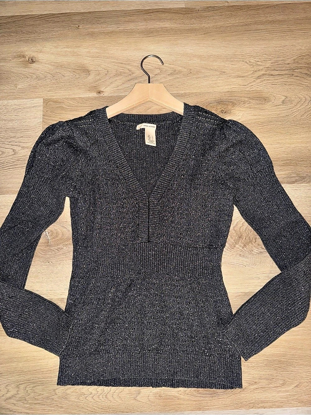 DKNY Women's Glitter V-Neck Knit Sweater Size Large